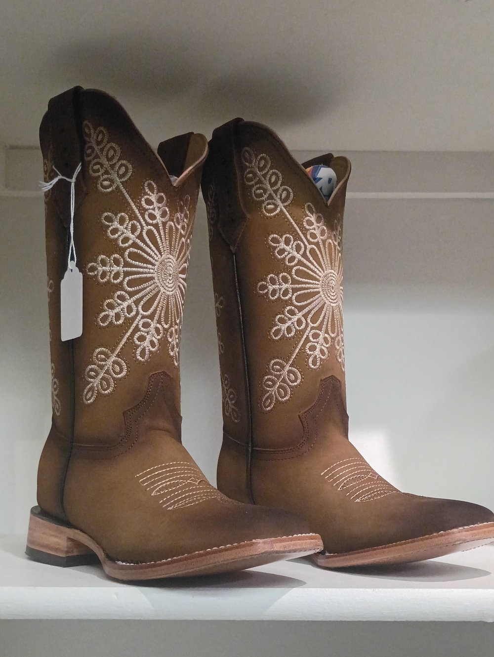 & Other Stories Brown Lace-Up Western Boots with White Embroidery